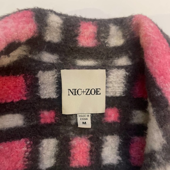 NIC + ZOE Check Pop  Sweater Jacket / Coat. Pink Multi Cotton Wool Blend - M - Picture 8 of 16